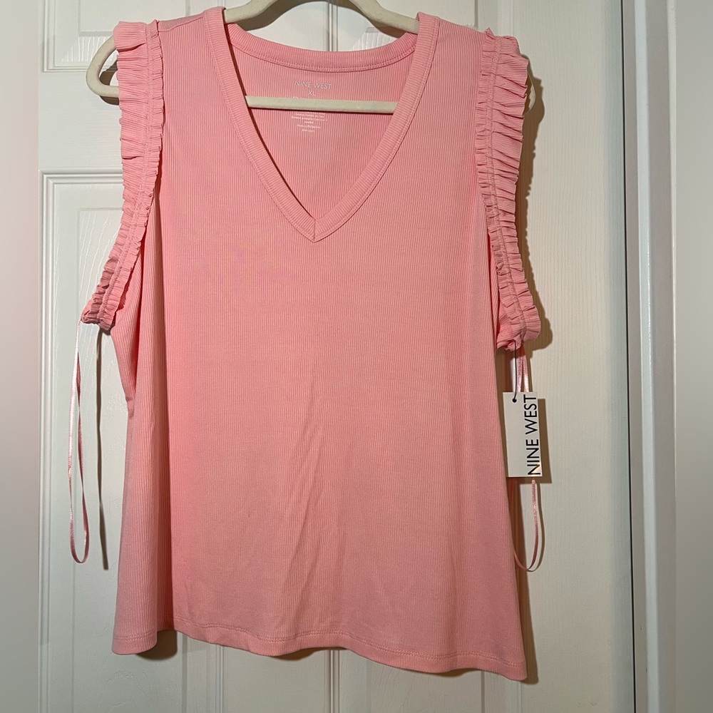 🦋 NWT Nine West Pink Ruffle Sleeve Blouse size xlarge